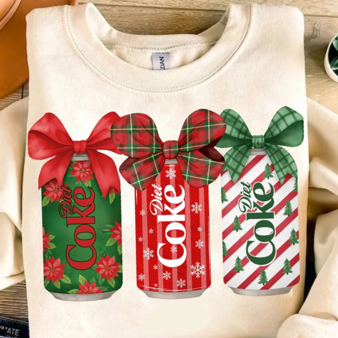 Made to Order | Soda Can Christmas Graphic Tee or Sweatshirt in Multiple Printing Options on Sand