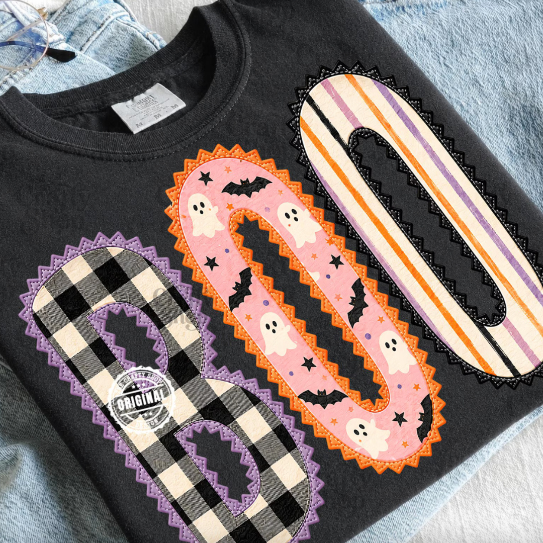 Made to Order | Spooky Print BOO Design Tee or Sweatshirt in Multiple Printing Options on Black