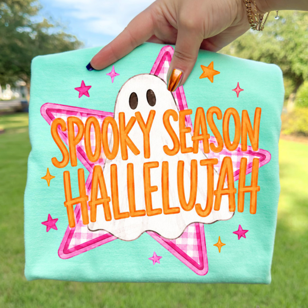 Made to Order | Spooky Season Hallelujah Design Tee or Sweatshirt in Multiple Printing Options on Mint Green