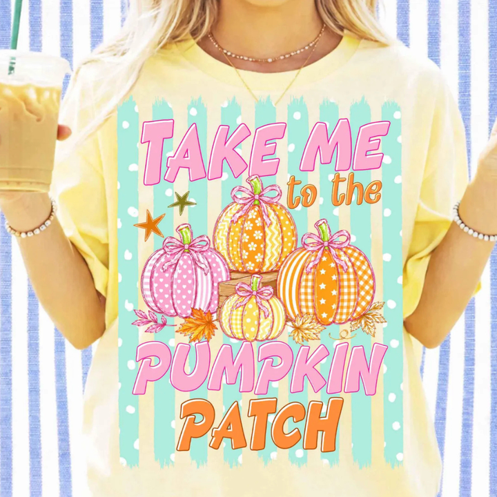 Made to Order | Take Me to the Pumpkin Patch Pastel Graphic Tee or Sweatshirt in Multiple Printing Options on Pink or Yellow