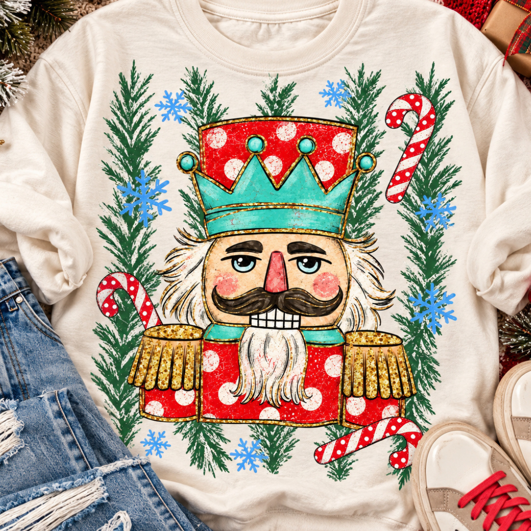 Made to Order | Tinsel Nutcracker Graphic Tee or Sweatshirt in Multiple Printing Options on Ivory
