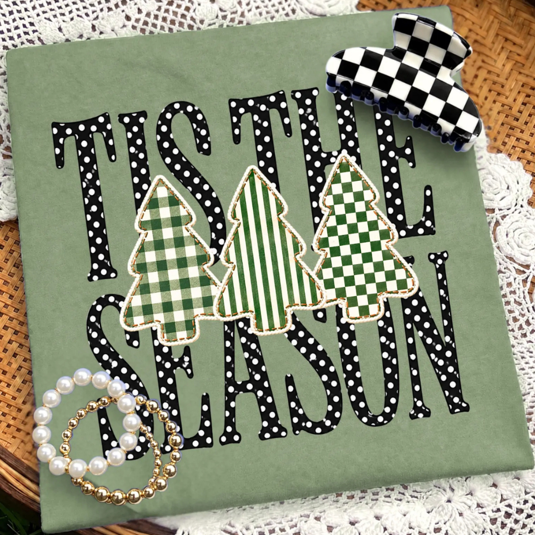 Made to Order | Tis The Season Polka Graphic Tee or Sweatshirt in Multiple Printing Options on Olive Green