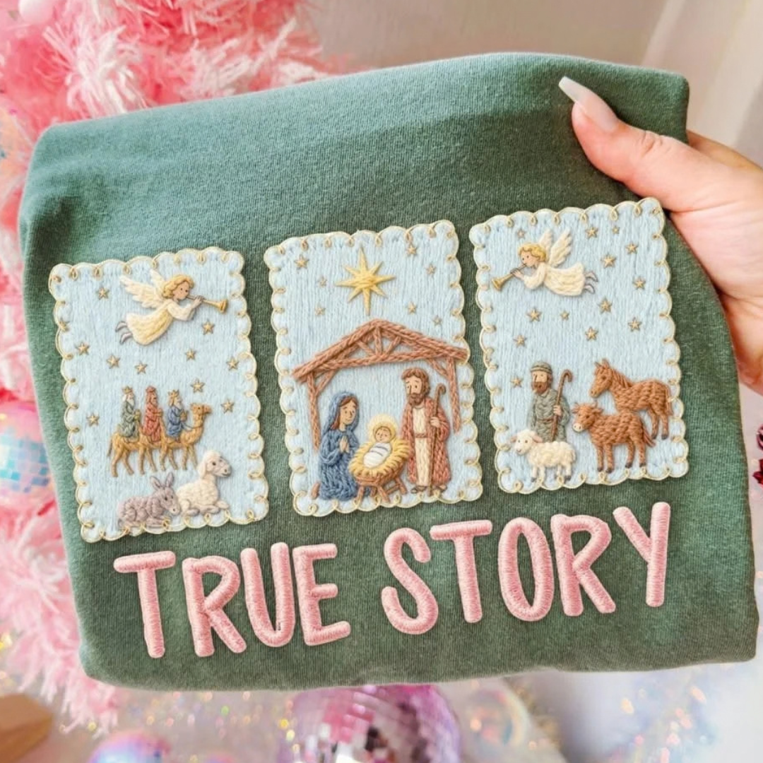 Made to Order | True Story Faith Graphic Tee or Sweatshirt in Multiple Printing Options on Olive Green