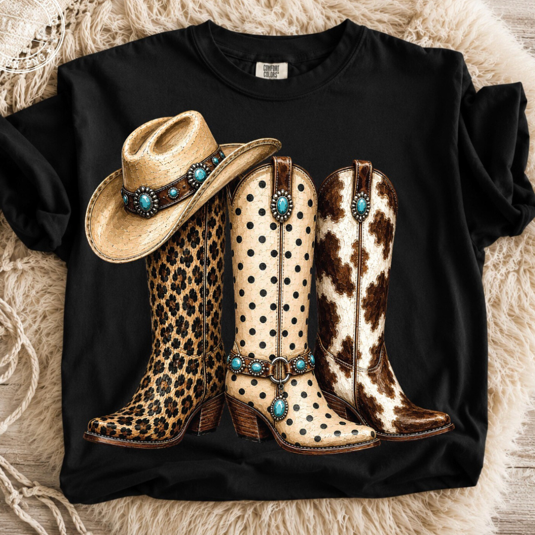Made to Order | Turquoise Accent Boots Graphic Tee or Sweatshirt in Multiple Printing Options on Black
