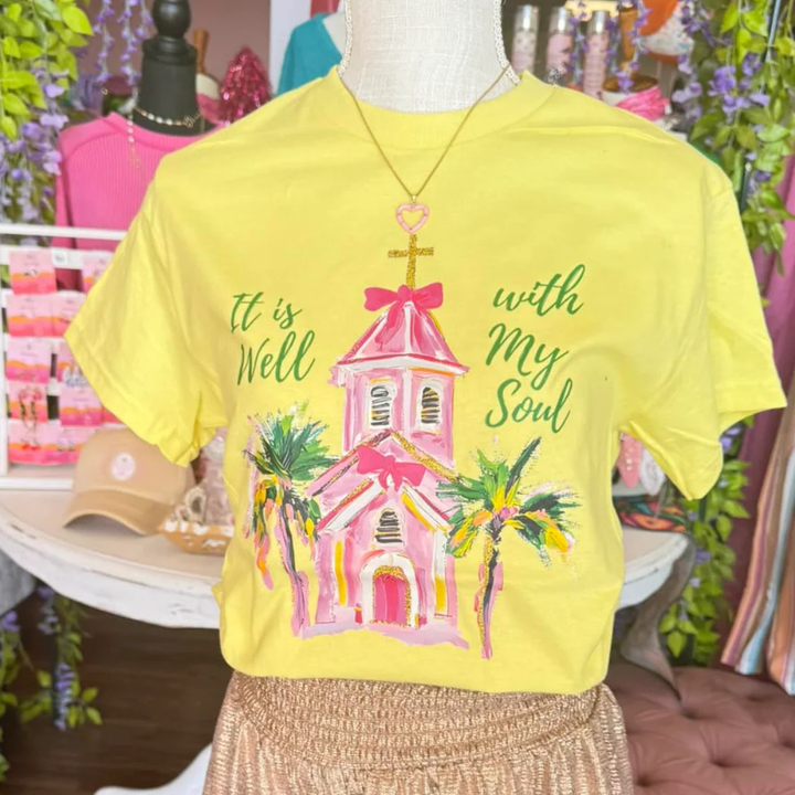 Made to Order | Well With My Soul Palm Tree Design Graphic Tee or Sweatshirt in Multiple Printing Options on Pink, Blue, or Neon Yellow