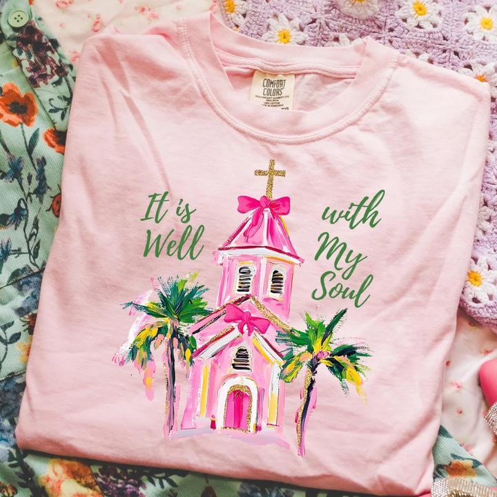 Made to Order | Well With My Soul Palm Tree Design Graphic Tee or Sweatshirt in Multiple Printing Options on Pink, Blue, or Neon Yellow