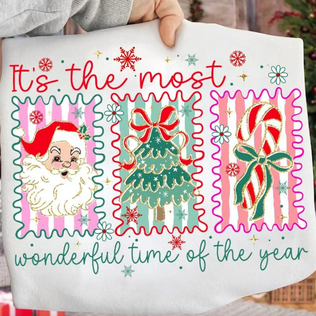 Made to Order | Wonderful Time Peppermint Santa Graphic Tee or Sweatshirt in Multiple Printing Options on White