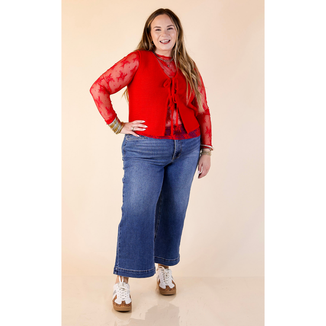 Main Attraction Bow Tie Front Sweater Vest in Red