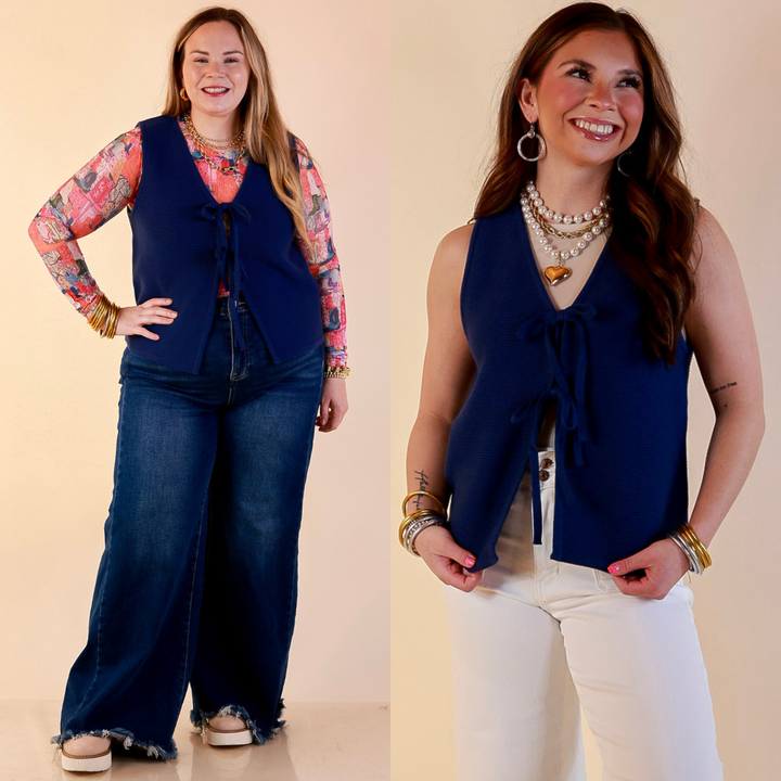 Main Attraction Bow Tie Front Sweater Vest in Navy Blue