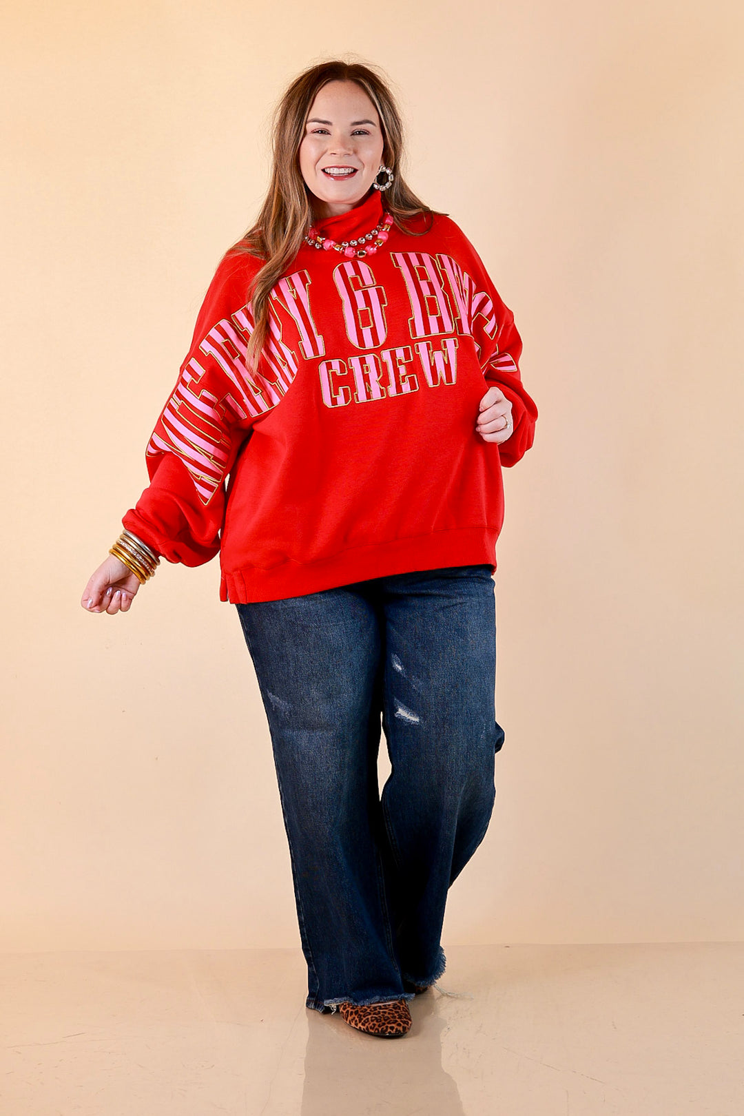 Merry Company Merry and Bright Crew Sweatshirt in Red