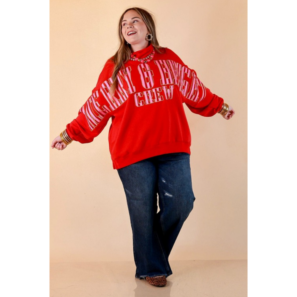 Merry Company merry and bright crew mock neck sweatshirt in red