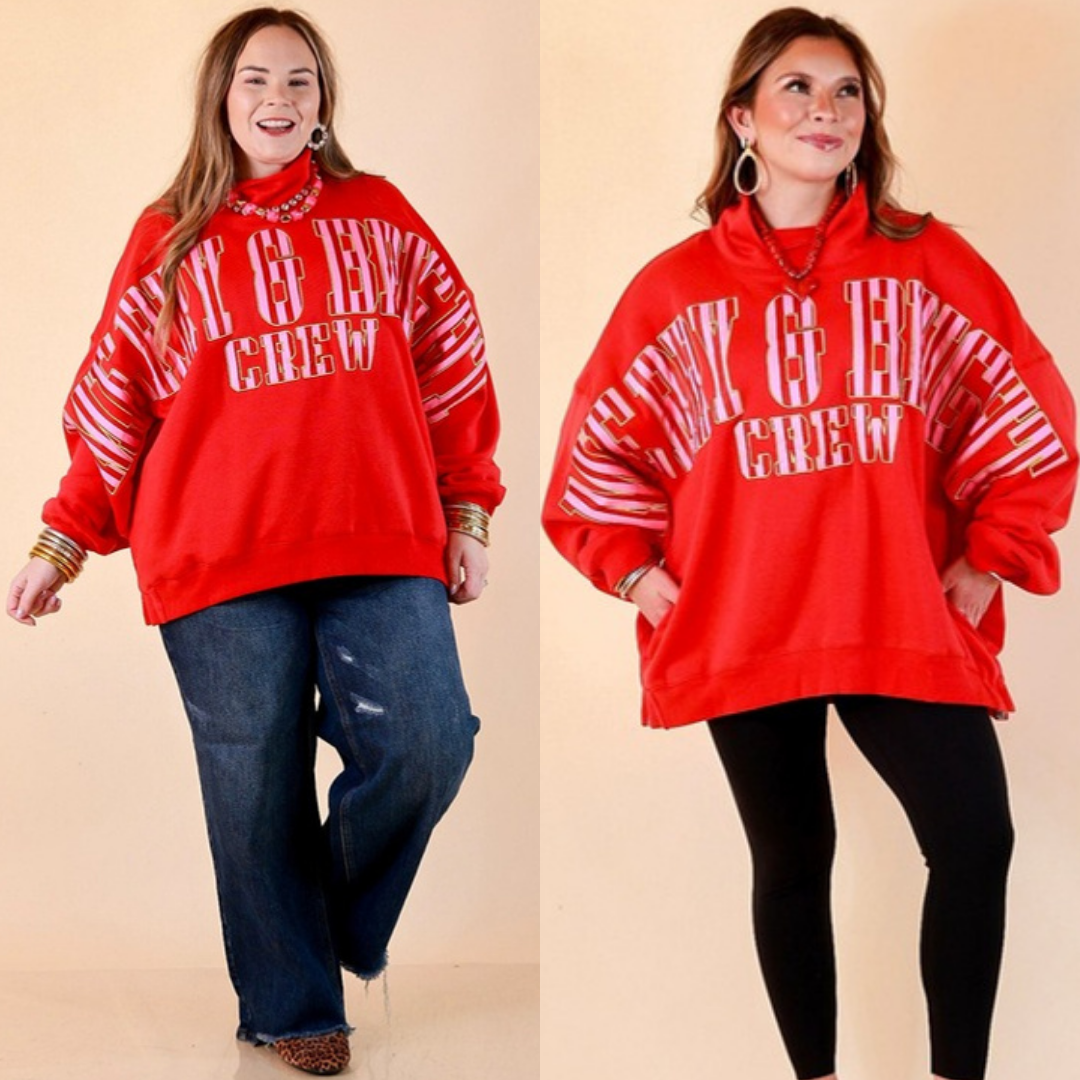 Merry Company merry and bright crew mock neck sweatshirt in red