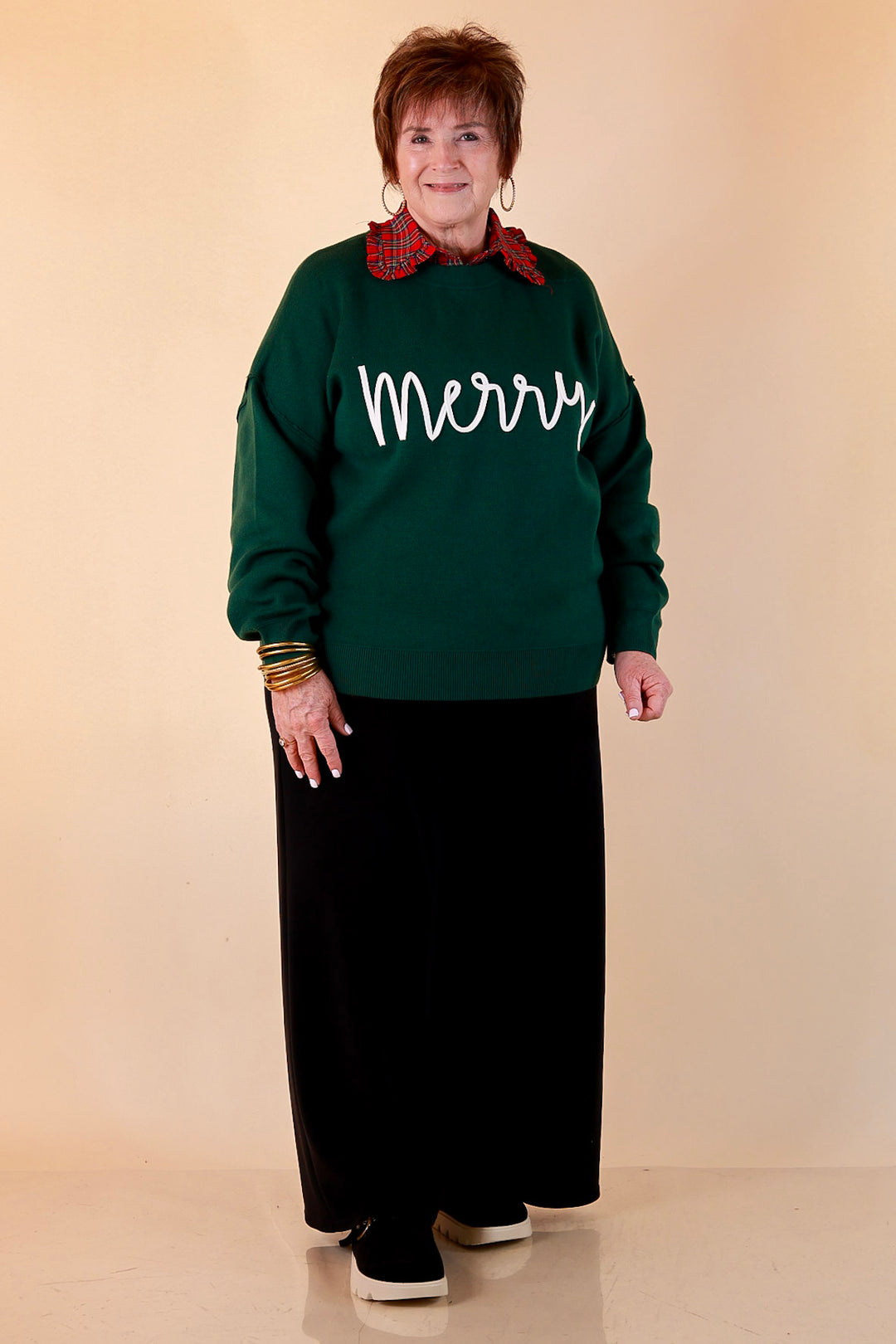 Merry Little Moment Merry Script Sweater in Green