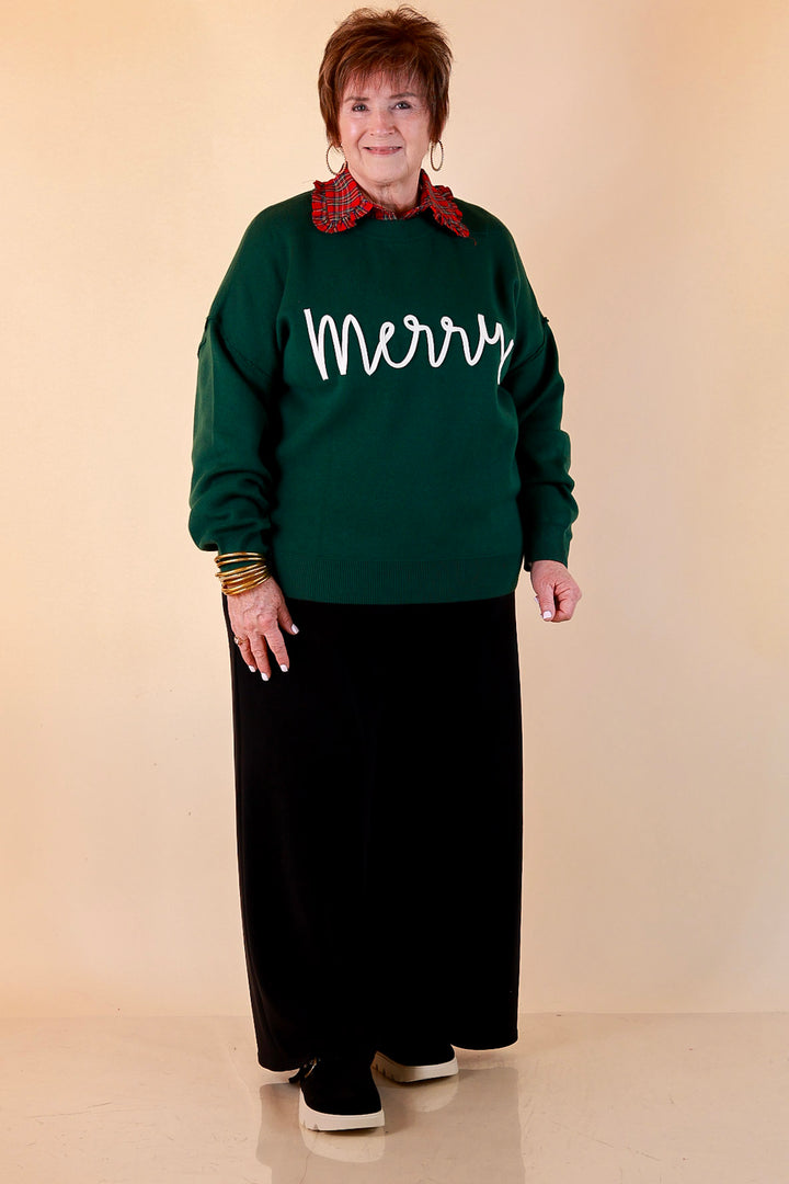 Merry Little Moment Merry Script Sweater in Green