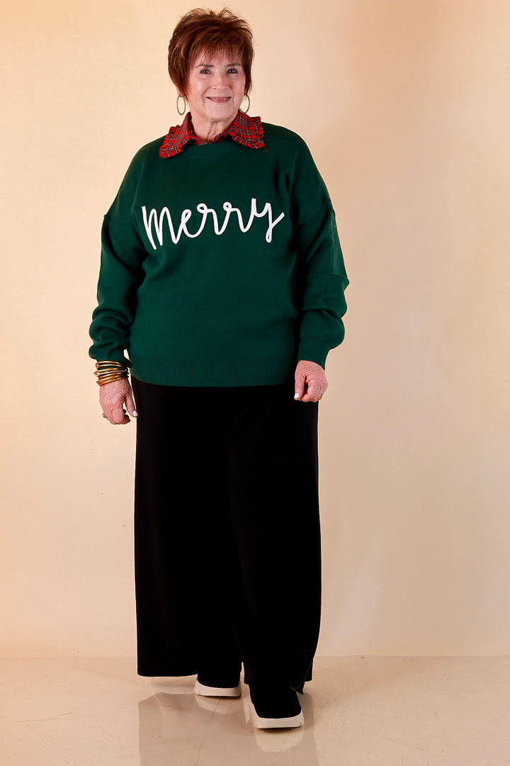 Merry Little Moment Merry Script Sweater in Green