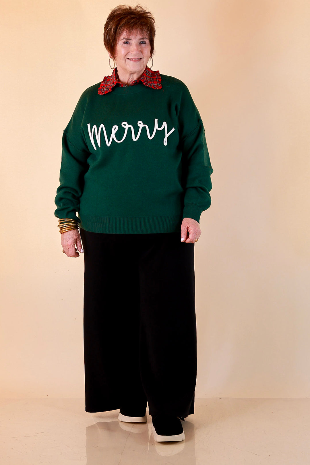 Merry Little Moment Merry Script Sweater in Green