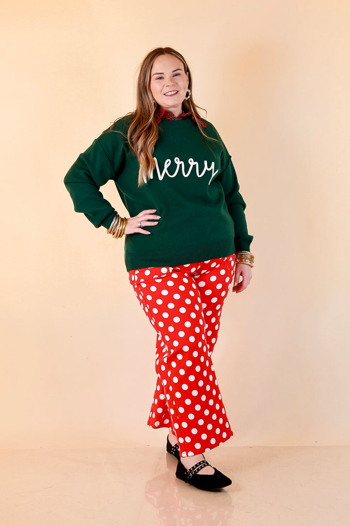 Merry Little Moment Merry Script Sweater in Green