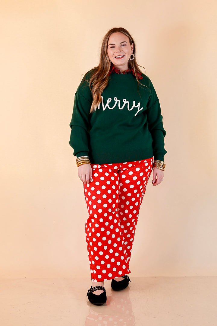 Merry Little Moment Merry Script Sweater in Green