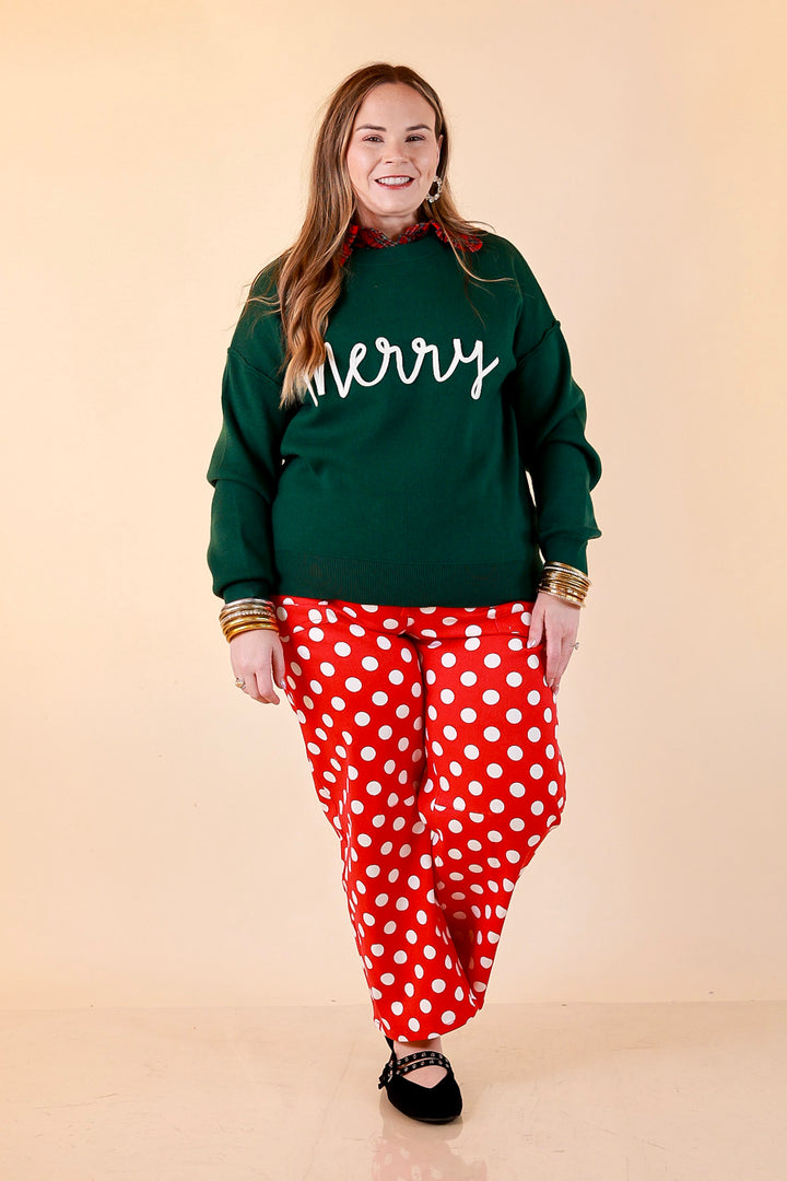 Merry Little Moment Merry Script Sweater in Green
