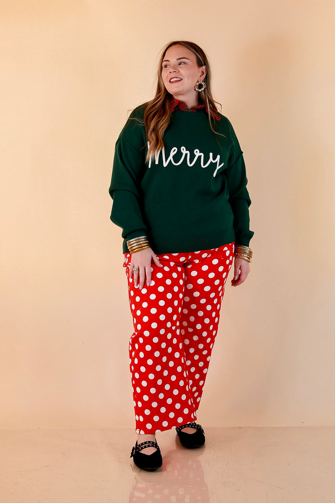 Merry Little Moment Merry Script Sweater in Green