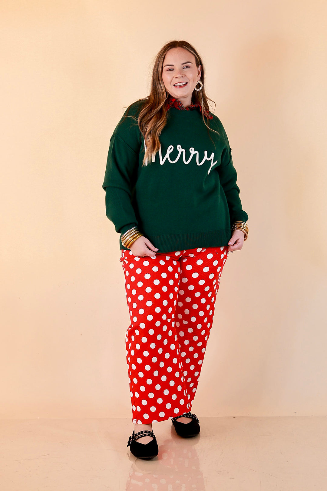Merry Little Moment Merry Script Sweater in Green