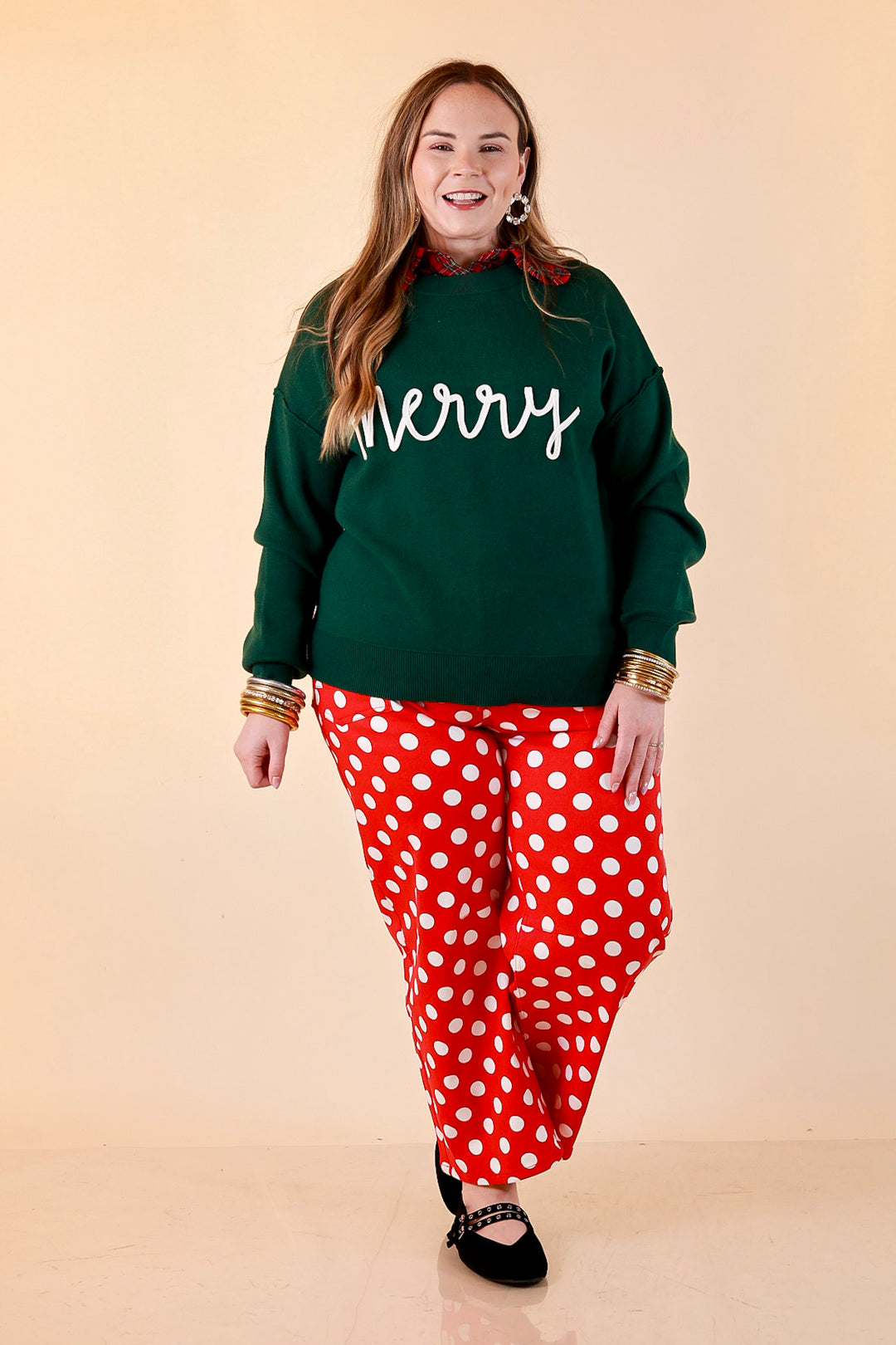 Merry Little Moment Merry Script Sweater in Green