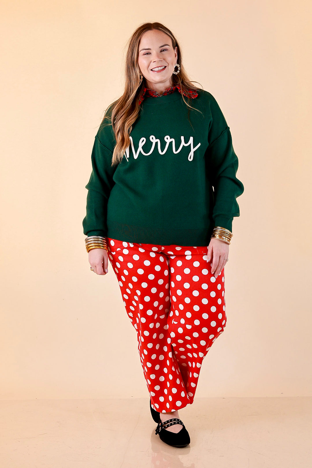 Merry Little Moment Merry Script Sweater in Green