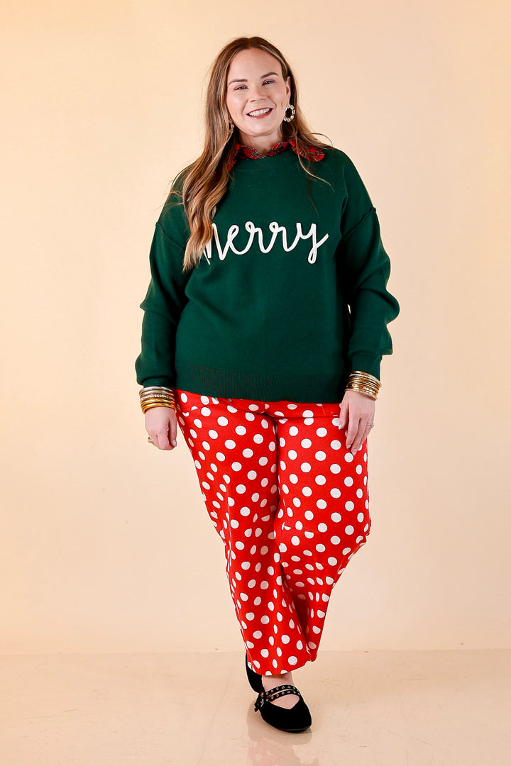 Merry Little Moment Merry Script Sweater in Green