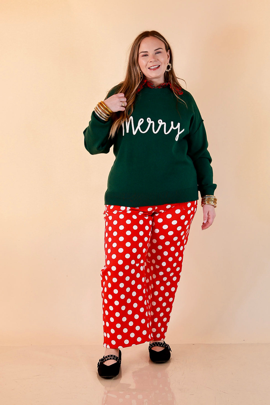 Merry Little Moment Merry Script Sweater in Green