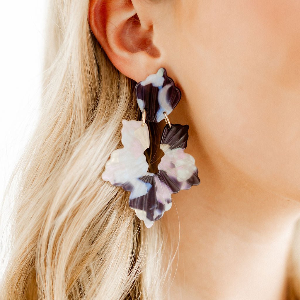 Linny Co | Michelle Floral Drop Earrings in Midnight Rain