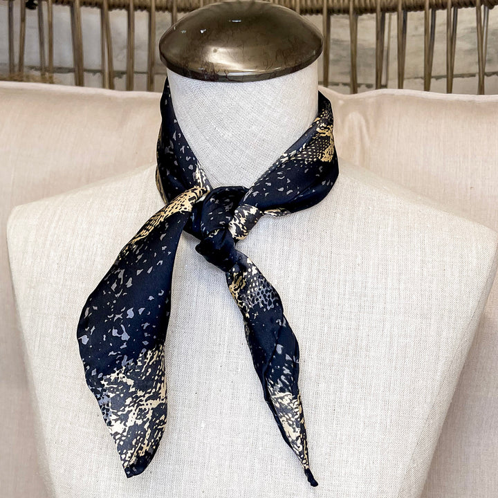 Mini Python Charmeuse Silk Wild Rag in Black and Gold