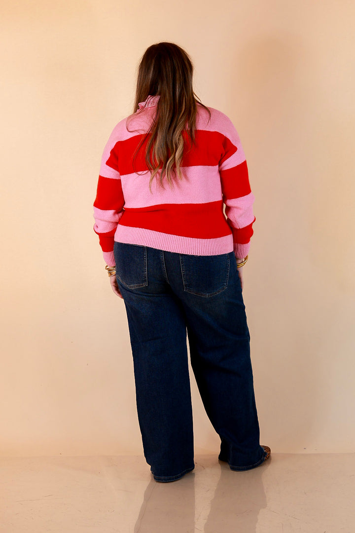 Mint Condition Striped Merry and Bright Sweater in Pink and Red