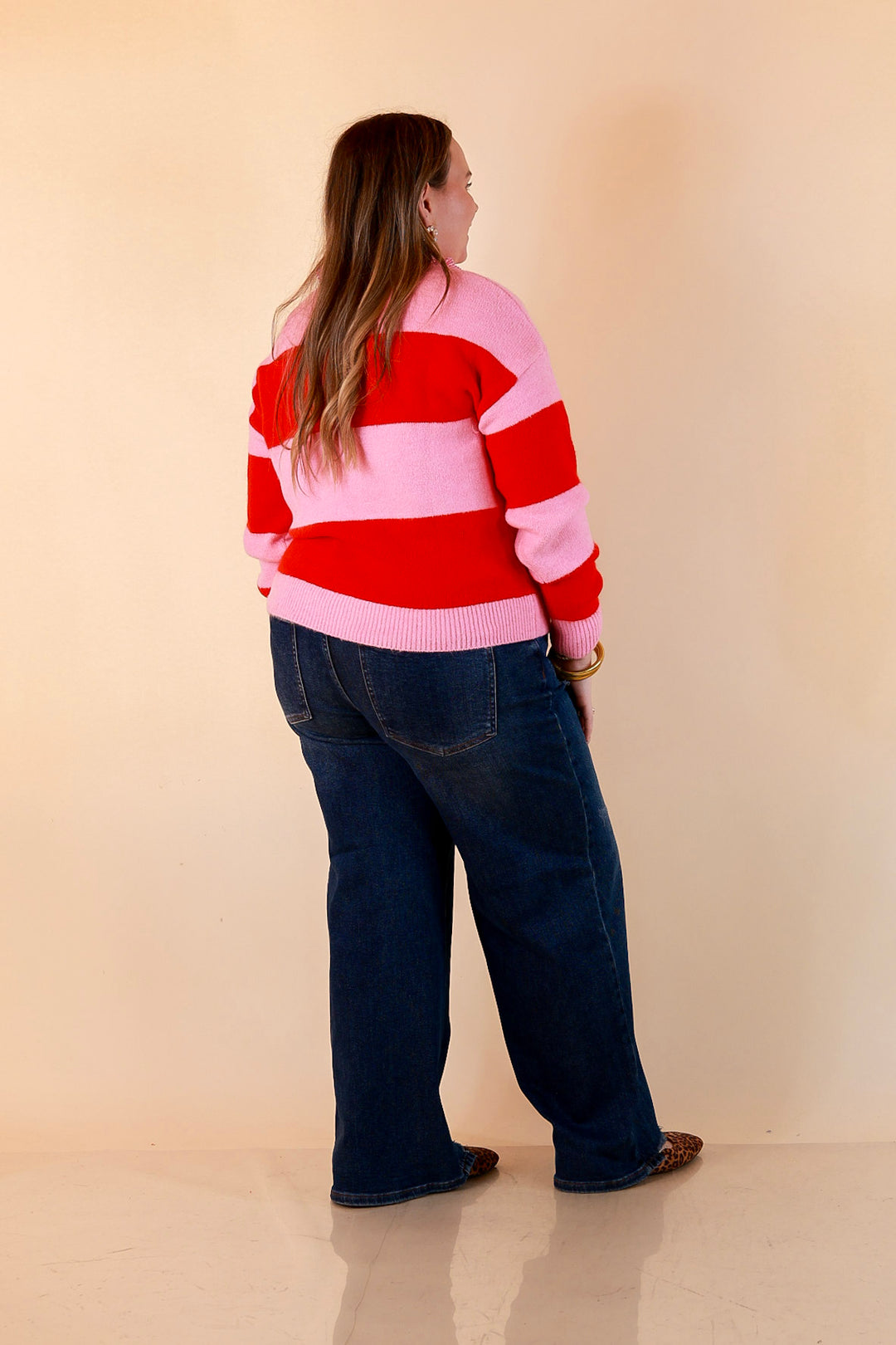 Mint Condition Striped Merry and Bright Sweater in Pink and Red