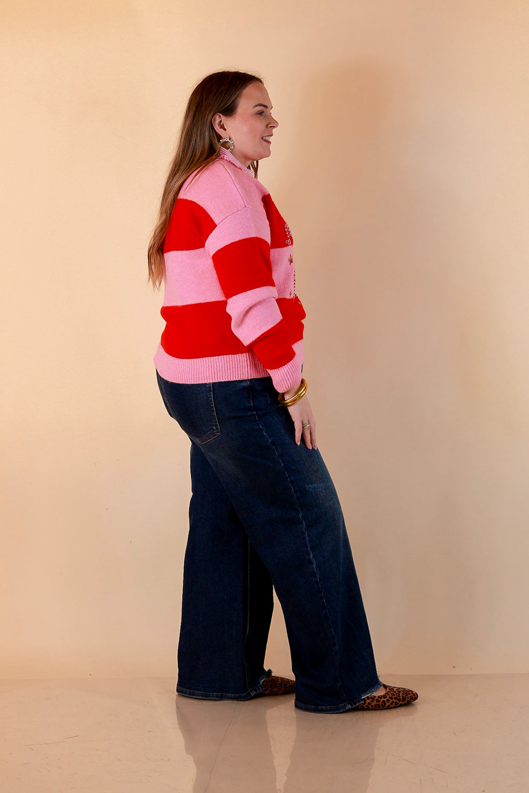 Mint Condition Striped Merry and Bright Sweater in Pink and Red