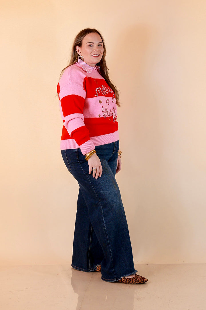 Mint Condition Striped Merry and Bright Sweater in Pink and Red
