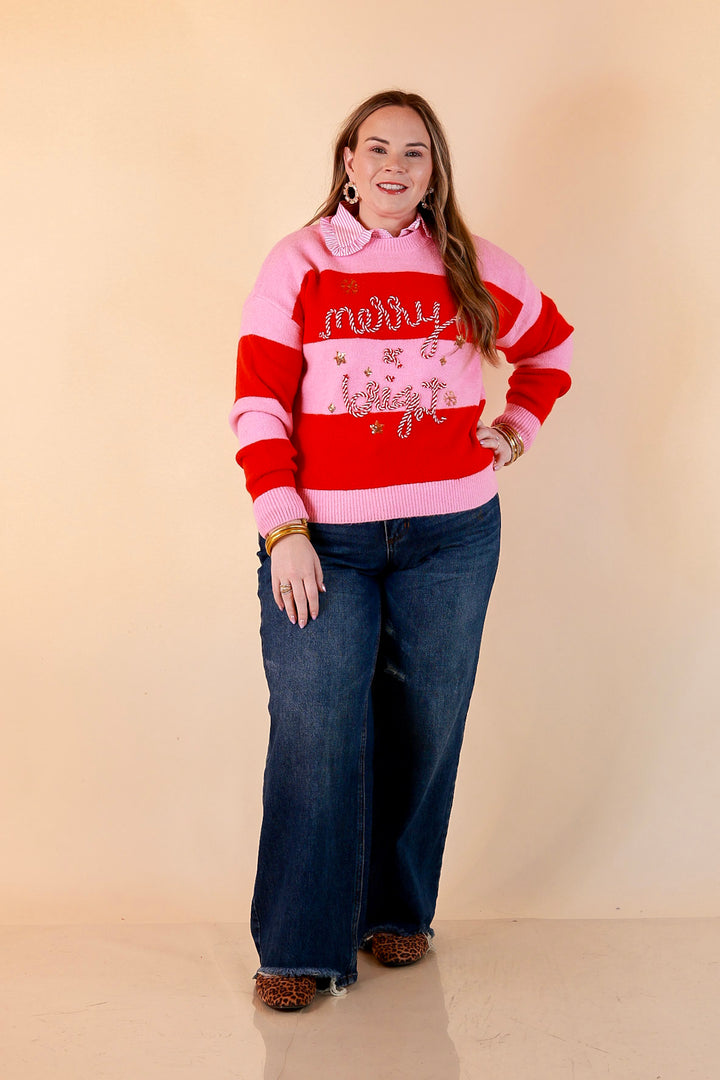 Mint Condition Striped Merry and Bright Sweater in Pink and Red
