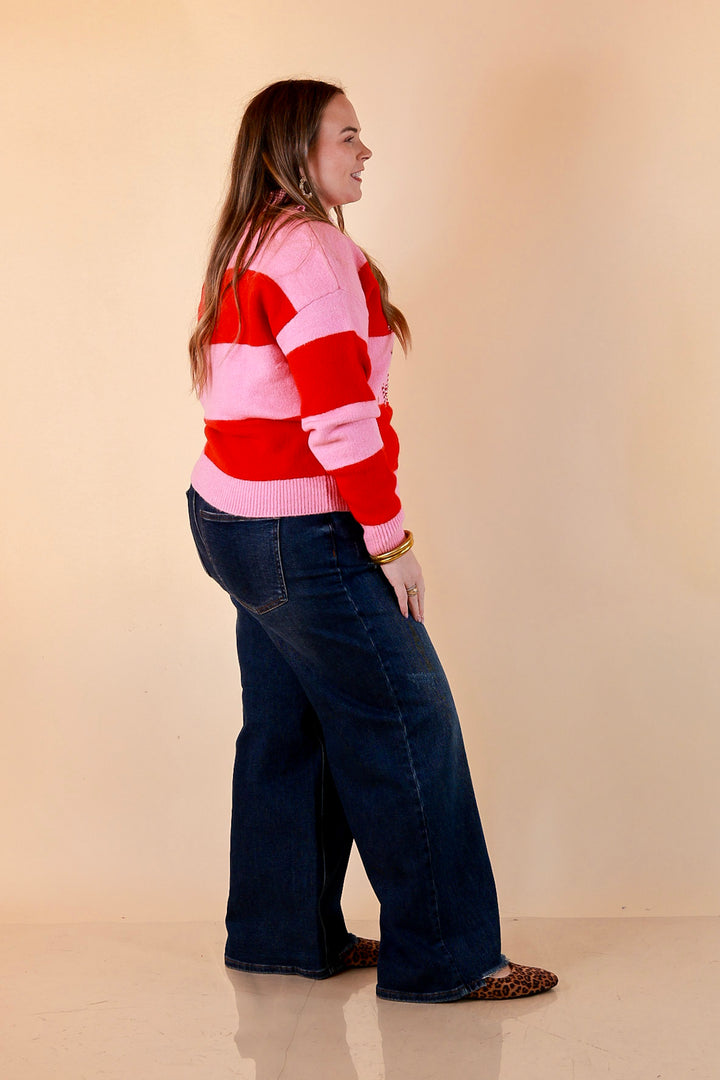 Mint Condition Striped Merry and Bright Sweater in Pink and Red