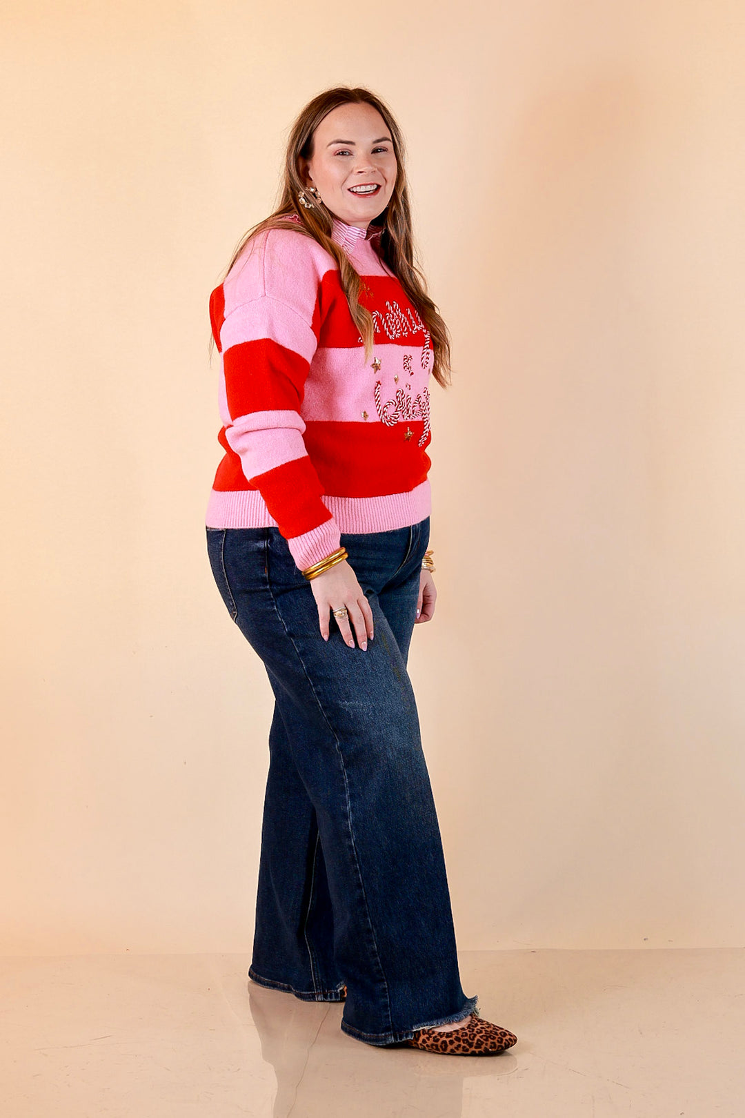 Mint Condition Striped Merry and Bright Sweater in Pink and Red