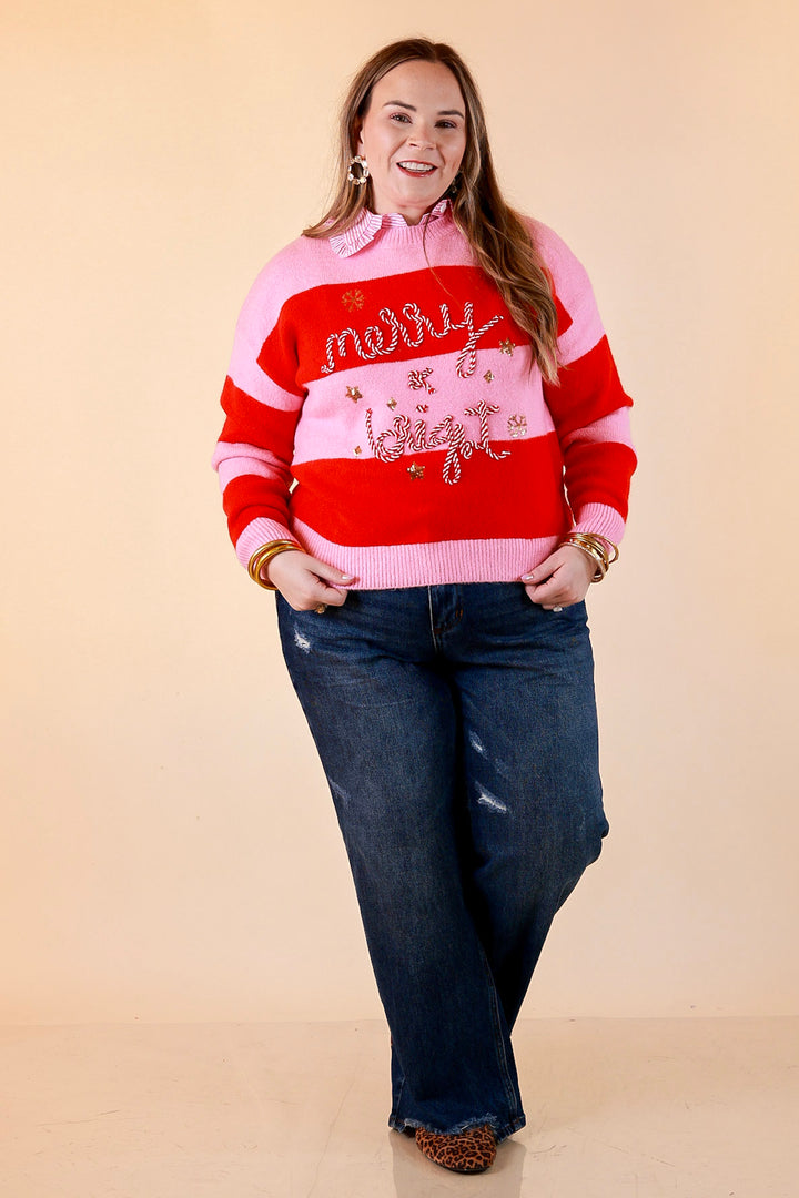 Mint Condition Striped Merry and Bright Sweater in Pink and Red