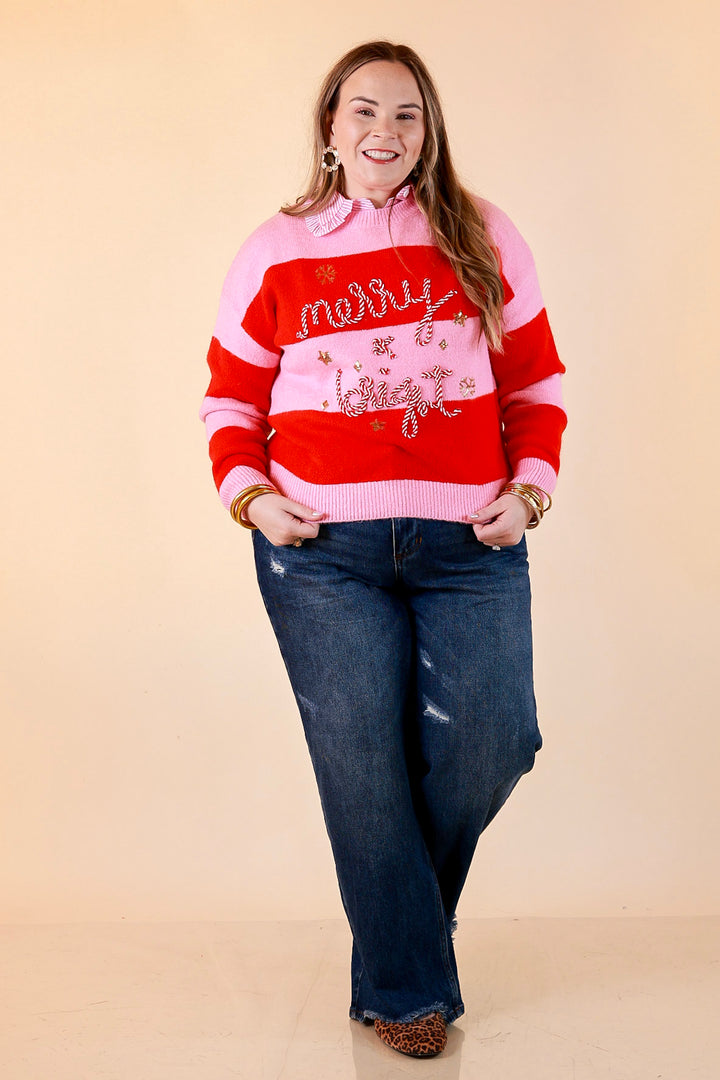 Mint Condition Striped Merry and Bright Sweater in Pink and Red