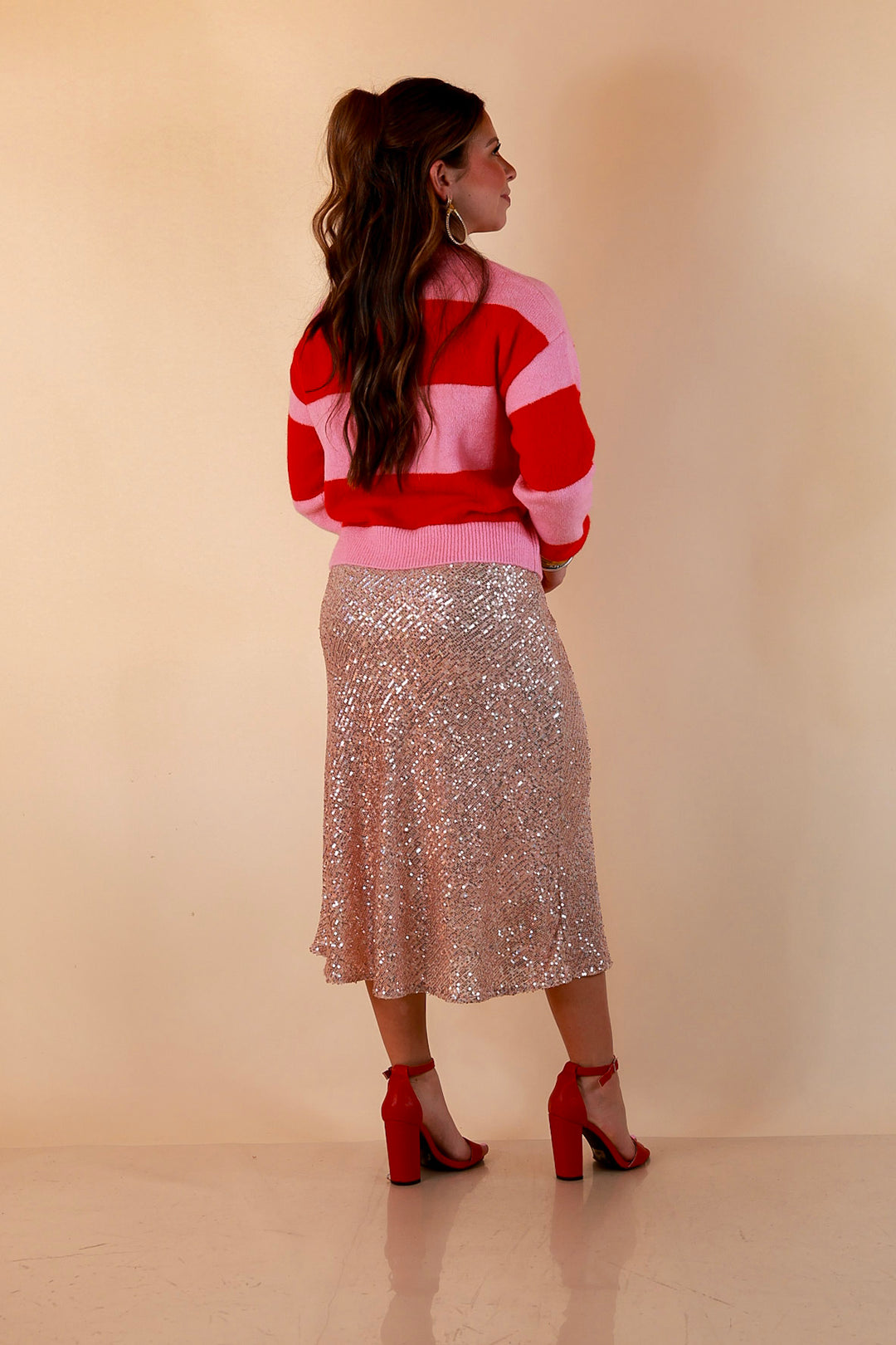 Mint Condition Striped Merry and Bright Sweater in Pink and Red