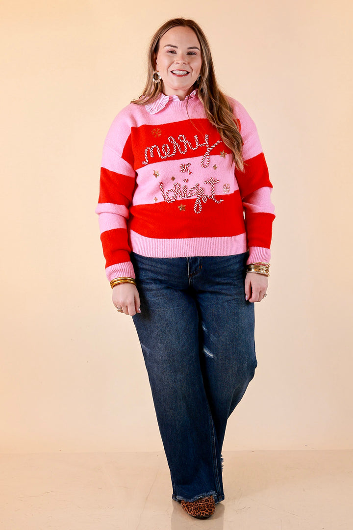 Mint Condition Striped Merry and Bright Sweater in Pink and Red