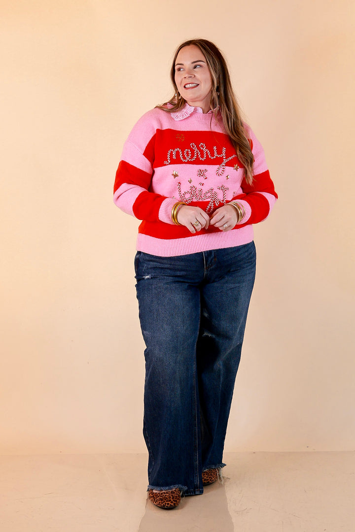 Mint Condition Striped Merry and Bright Sweater in Pink and Red