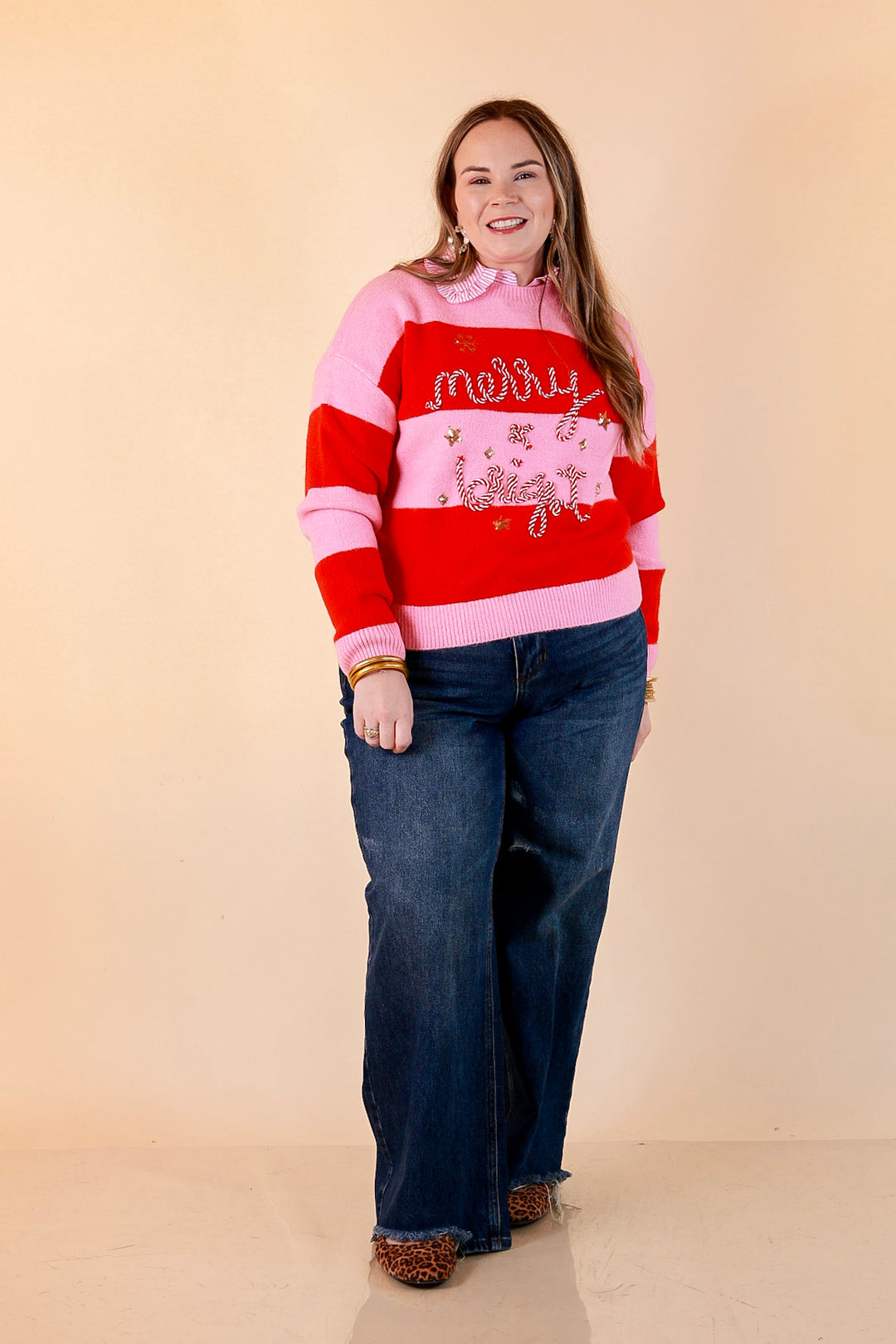 Mint Condition Striped Merry and Bright Sweater in Pink and Red