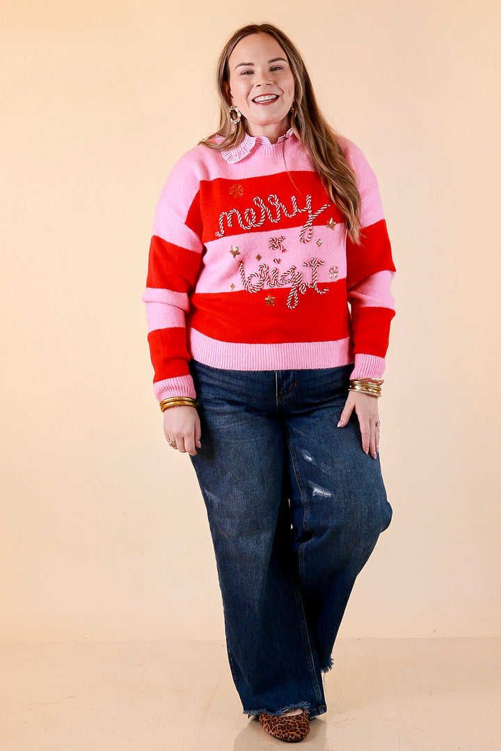 Mint Condition Striped Merry and Bright Sweater in Pink and Red