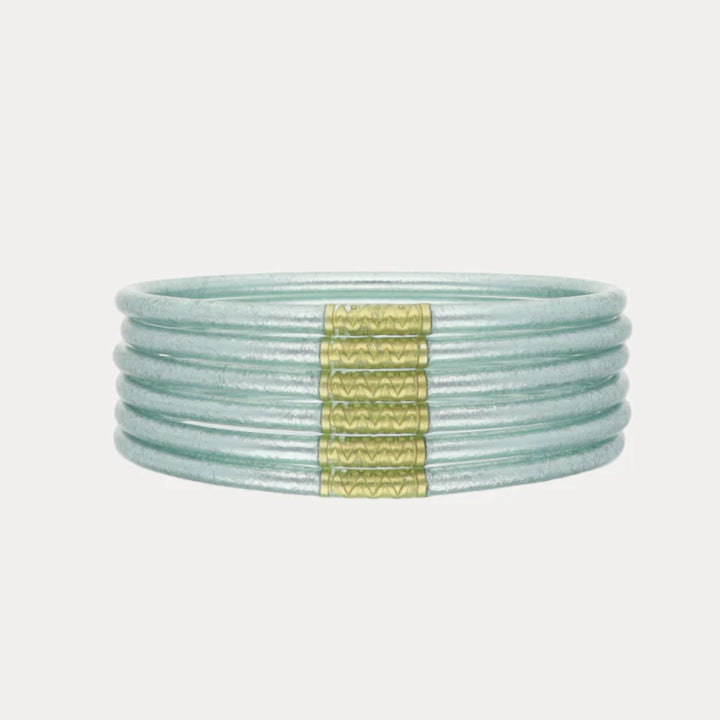 BuDhaGirl | Set of Six | Lumine 3mm All Weather Bangles in Mint Blue