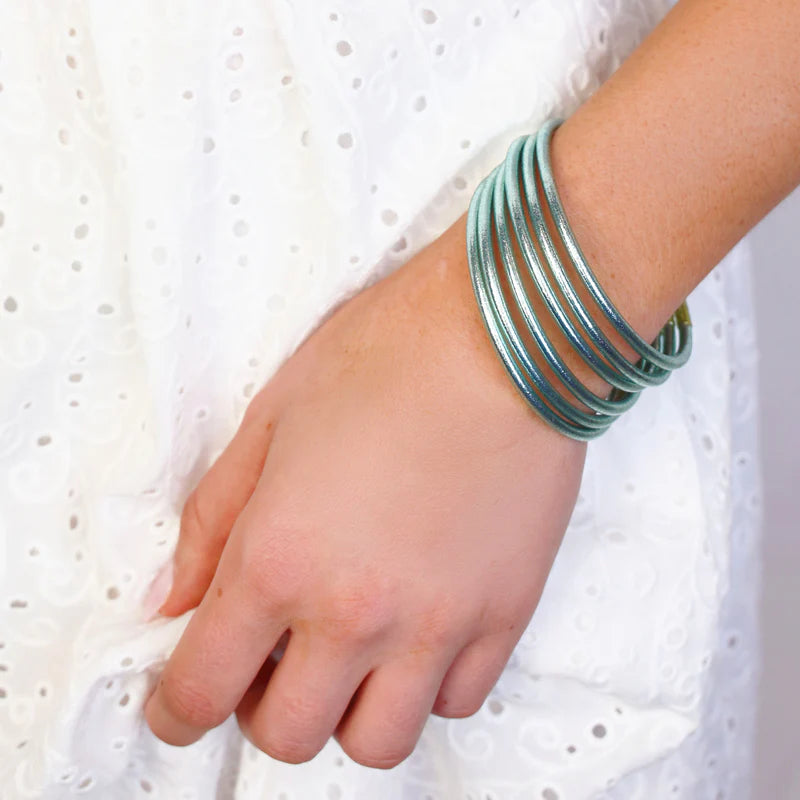 BuDhaGirl | Set of Six | Lumine 3mm All Weather Bangles in Mint Blue