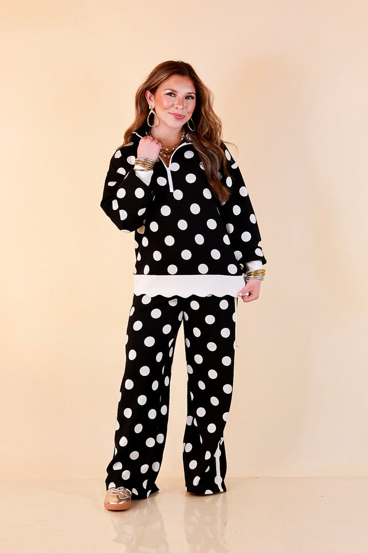 Simply Southern Modern Staple half zip pullover in black and white polka dot