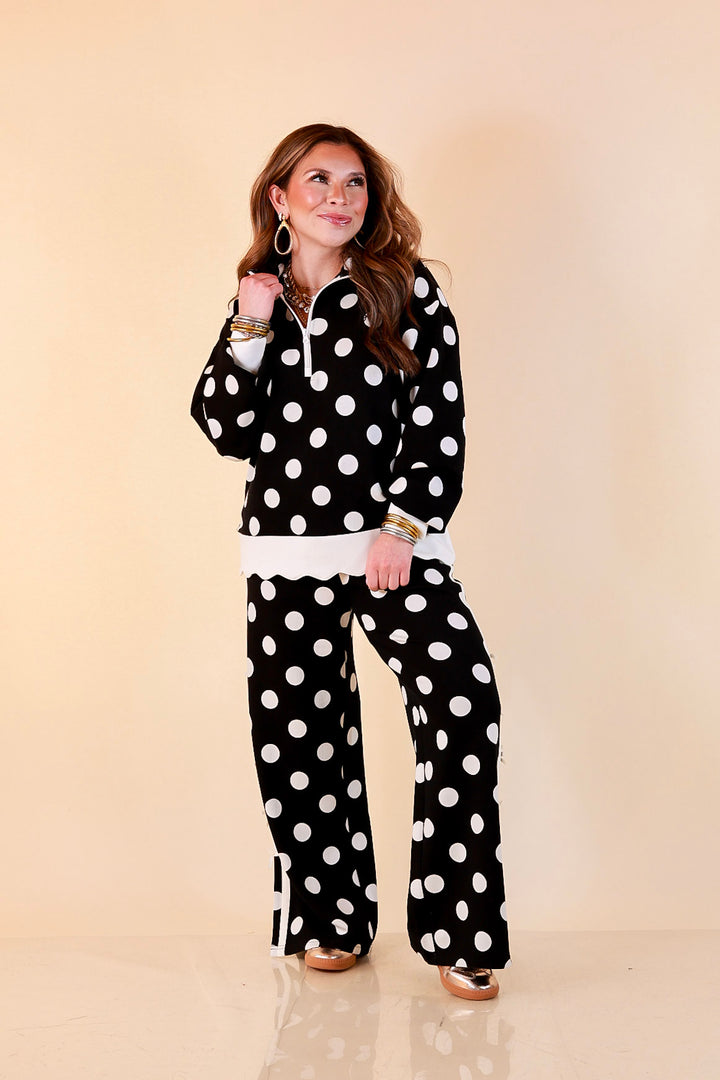 Simply Southern Modern Staple half zip pullover in black and white polka dot