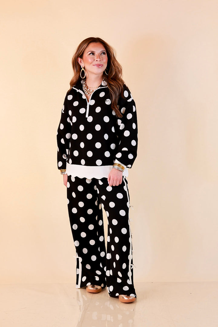 Simply Southern Modern Staple half zip pullover in black and white polka dot